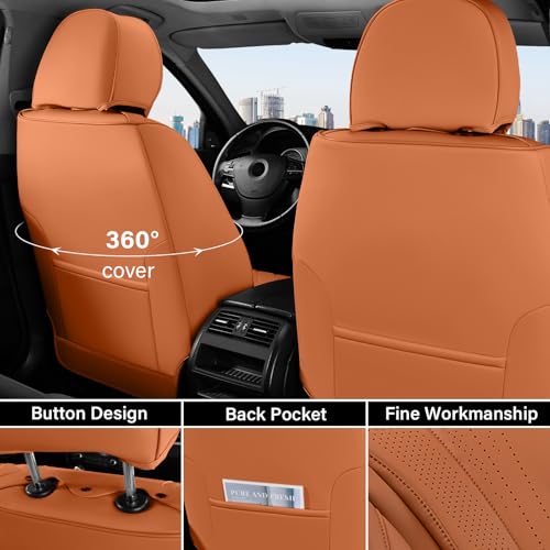 Image of Coverado Brown Seat Covers for Front Seat, Premium Leather Seat Covers for Cars,Waterproof Car Seat Protectors, Car Seat Cushions Universal Seat Covers Fit for Most Cars