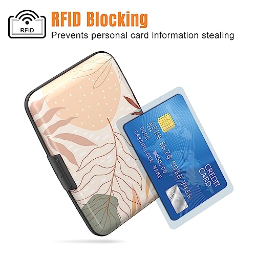 Image of Rimilak Aluminuml Credit Card Holder, Mini Credit Card Wallet RFID Blocking Slim Metal Hard Case for Women Men, Yellow Leaves