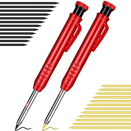 Outus Solid Carpenter Pencil with Sharpener and Leads Mechanical Pencils for Wood Flooring Marker Carpenters Drawing Scriber Woodworking Architect ()