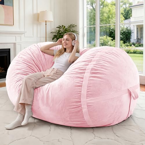 Image of 4FT Bean Bag Chair 4'Big Bean Bag Chairs with Adults, Large Beanbag Chair | Bean bag Lounger with Machine Washable Cover Dutch Velvet Fabric, Comfy Chairs for Living Room Bedroom Dorm, Pink