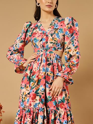 Image of OTABU | Effortless Elegance | Women's Floral Print Ruffle Sleeve Midi Maxi Dress | Effortless Elegance and Graceful Style