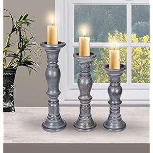 Set of 3 Wooden Pillar Candle Holders, Ideal for LED and Pillar Candles, Gifts for Wedding, Party, Home, Spa, Reiki, Aromatherapy, Votive Candle Gardens - 16 Inch, 14 Inch, and 12 Inch - Dark Grey Set of 3 Wooden Pillar Candle Holders Ideal for LED and Pillar Candles Gifts for Wedding Party Home Spa Reiki Aromatherapy Votive Candle Gardens 16 Inch 14 Inch and 12 Inch Dark Grey