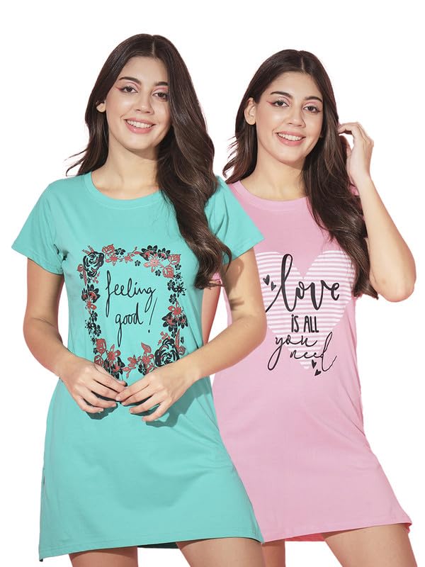 Adorable Sky Blue Color Combo Long T-Shirt for Women-picture-54