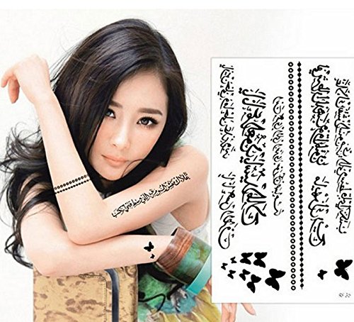 Arabic Word Temporary Tattoos Butterfly Dot Black Waterproof Sticker Islamic Persian Muslim