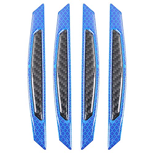 Image of ZYTC 4pcs 3D Super Blue Reflective Stickers Black Real Carbon Fiber Strips Car Side Door Edge Bumper Anti-Scratch Protection Guards Trim Stickers Universal