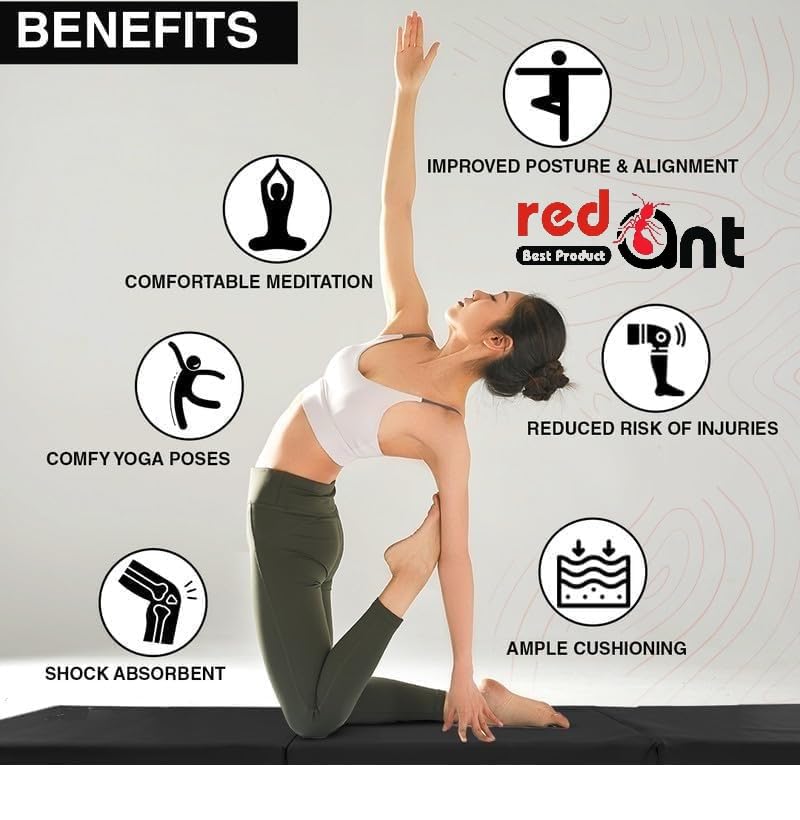 Image of Redant Exercise Yoga Mat Gymnastics Training Tumbling High Destiny Foam Foldable 72 x 24x 12 mm Foldable Traveling mat Yoga Mat for Men & Women 12 MM Thick Mat (Black)
