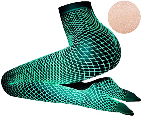 DTWAWA Glow in the Dark Fishnets Stockings, High Waist Tights Party Stockings for Womens