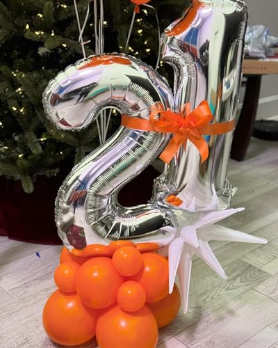 Image of Silver Number 21 Balloon 40 inch, 21 Number Balloons, 21st Silver Birthday Decorations, 21 Year Old Women Men Silver Party Supplies