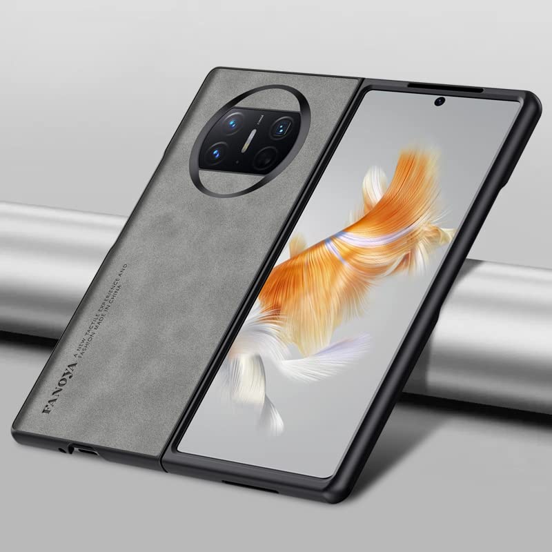 Gruattreay Compatible with Huawei Mate X3 Case Luxury Leather Matte Shockproof Phone Cover For Mate X3 Funda Folding Setting Bumper Coque (Grey)