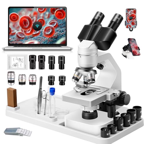 Image of Binocular Microscope Double-Layer Stage 40x-2000x Magnification, Upper and Lower Dual LED Lights, coarse and fine Focusing, Children's Microscope (WiFi Version)