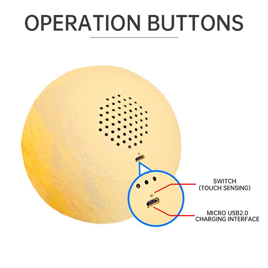 Veilleuse de Lune d'impression 3D avec Support, Contrôle à Distance et Tactile, Rechargeable par USB, Haut-Parleur sans Fil du Coran, Multi Langue