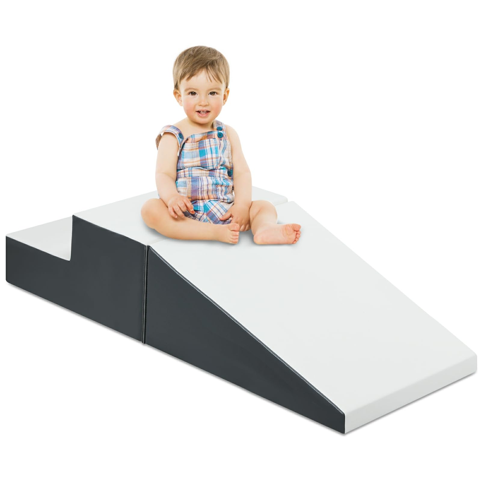 Maxmass Kids Climb and Crawl Foam Play Set, Toddlers Soft Foam Stairs and Ramp Blocks, Children Colorful Educational Software Activity Toys for Home and Preschool,101x50x26cm (White+Grey)
