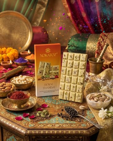 Image of XOKATOZ Exotic Premium Couverture Belgian Chocolate - 1 Royal Thandai Flavour - Flavoured White Chocolate Bars - Gift Set - Pack of 1, 75 gm (75 gm x 1)