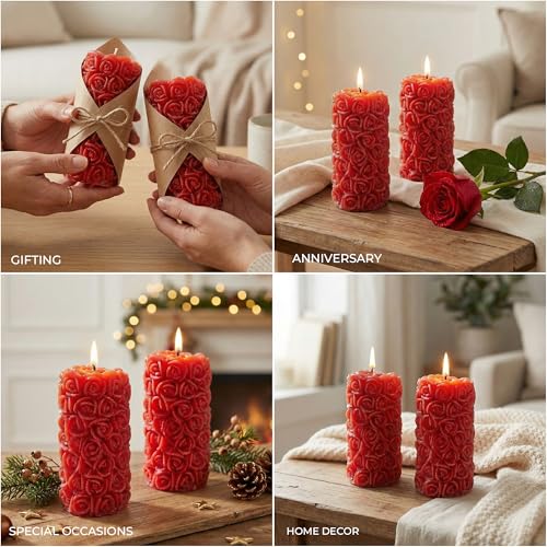 Image of Floryn Decor Rose Scented Candles for Home Decor | Fragrance Candles for Gifting, Pillar Candle Set of 2