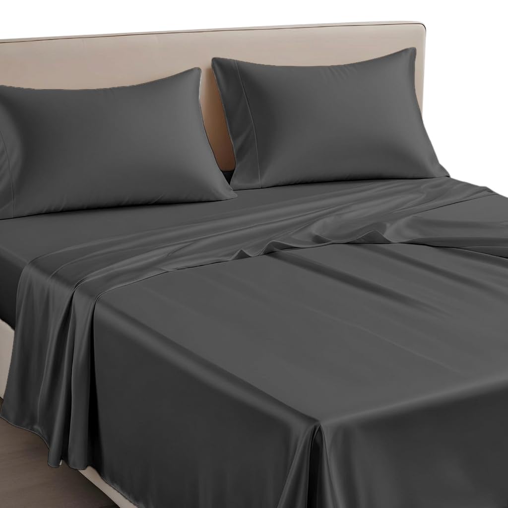 3 PC Silky Microfiber Flat Sheet Set- Color Dark Grey- Color King Size-image-44