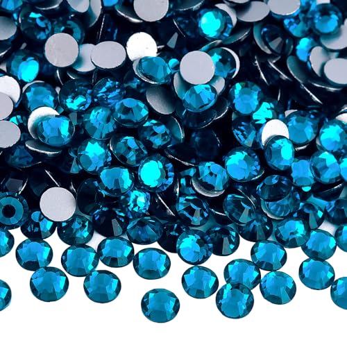 Image of 2880pcs Indicolite Glass Flatback Rhinestones for Nail Art Crafts, Multi-Size Round Crystal Gems for DIY Decoration 2-4.8mm SS6-20 Peacock Blue