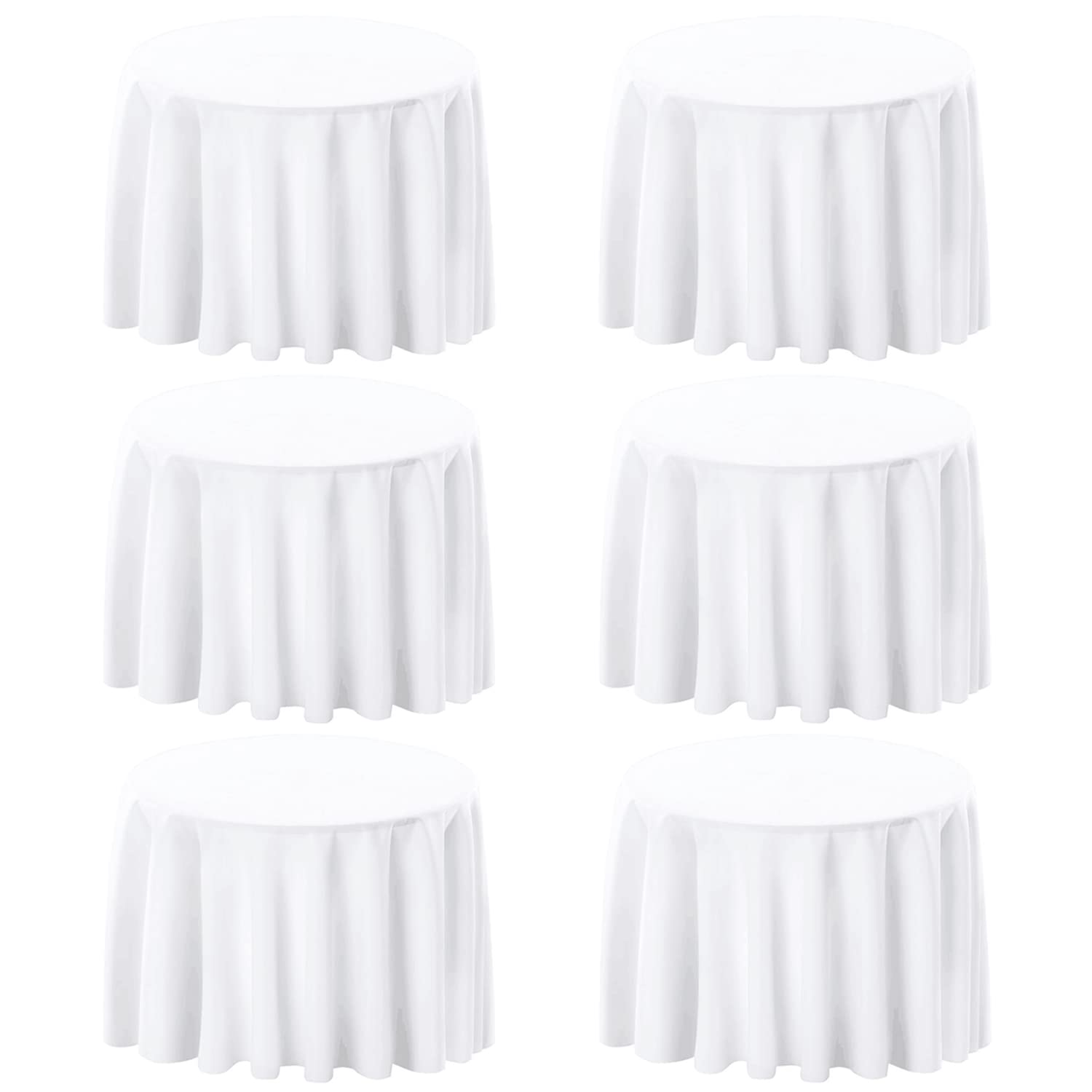FINDYOU 6 Pack White 90 Inch Round Tablecloths. Stain and Winkle Resistant Polyester Washable White TableCloths for Parties Wedding Dining
