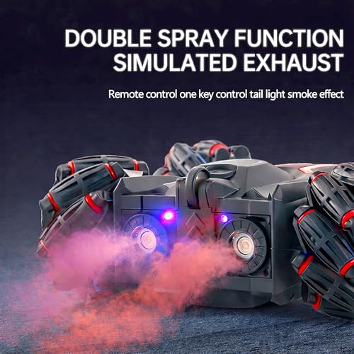 Image of VGRASSP 4WD Rechargeable Dual Control Stunt Drift Car Toy for Kids with Remote Control and Gesture Wrist Controller - 360 Rotating Double-Sided RC Car with Mist Smoke Spray, Lights & Sound - Red