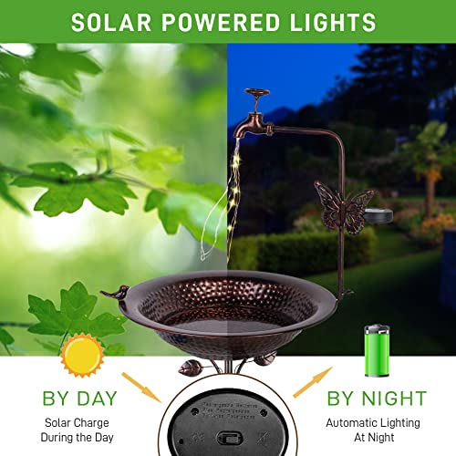 Dreamsoul 50" Solar Bird Bath With 5 Prongs Base Stake, Faucet Solar String Light Bird Baths For Outdoors, Metal Birdbaths For The Garden Yard Decor #TOP1