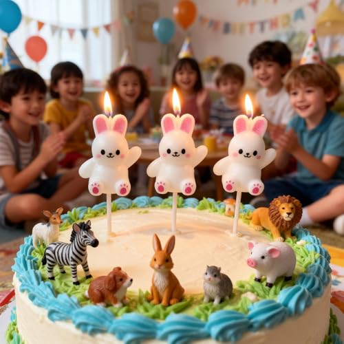 Cartoon Bunny Birthday Candles 3 Pack Cute Mini Funny Pink Ear Rabbit Decor for Cakes Cupcakes Cake Toppers for Easter Baby Showers & Celebrations