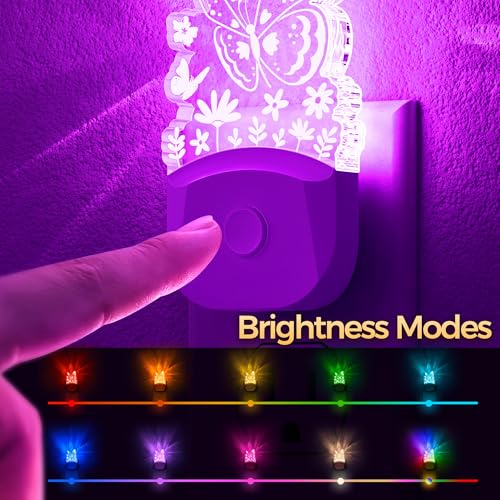 Image of DORESshop Night Lights Plug into Wall [2 Pack], Butterfly Night Light Plug in with 8-Color RGB, Dusk-to-Dawn Sensor, Rainbow LED NightLight for Bathroom, Cute Room Decor,Boys Girls Christmas Gift