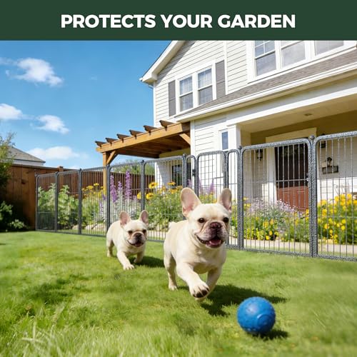 Image of FXW Garden Fence Outdoor for the Yard - 24in(H) x 30.4ft(L) Heavy Duty Metal Animal Barrier for Dog, No Dig Decorative Dog Fence, 16 Panels, Silver