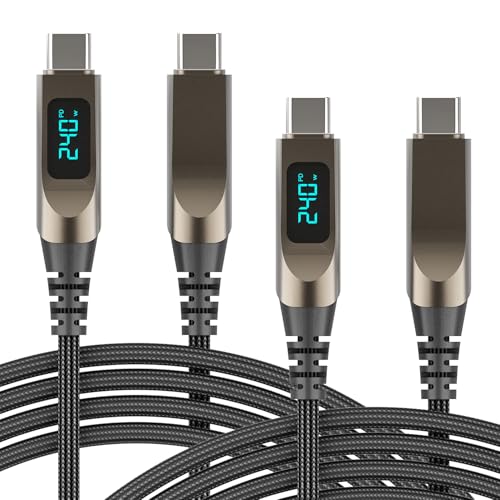 AVEER 240W USB C à C Câble de charge led rapide avec affichage de puissance, transfert de données haute vitesse, câble tressé Nylon pour iPhone 15,16,17 Series, ipads, Samsung Series avec c Type de fente