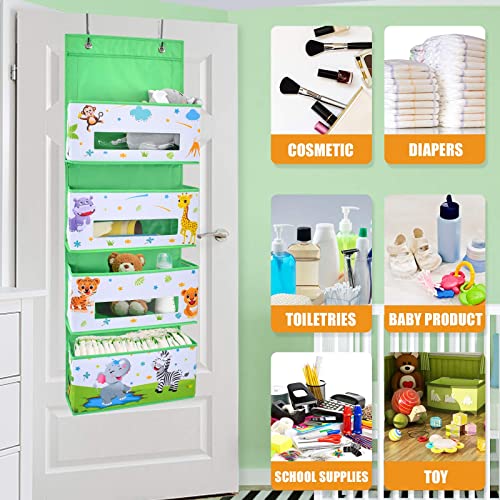 Jungle Animal Over The Door Hanging Organizer - 4 Clear Window Pockets Wall Mount Hanging Organizer Nursery Behind Door Hanger Storage For Baby Kids Gifts Toys Diaper Closet Organization Bedroom Decor #TOP4