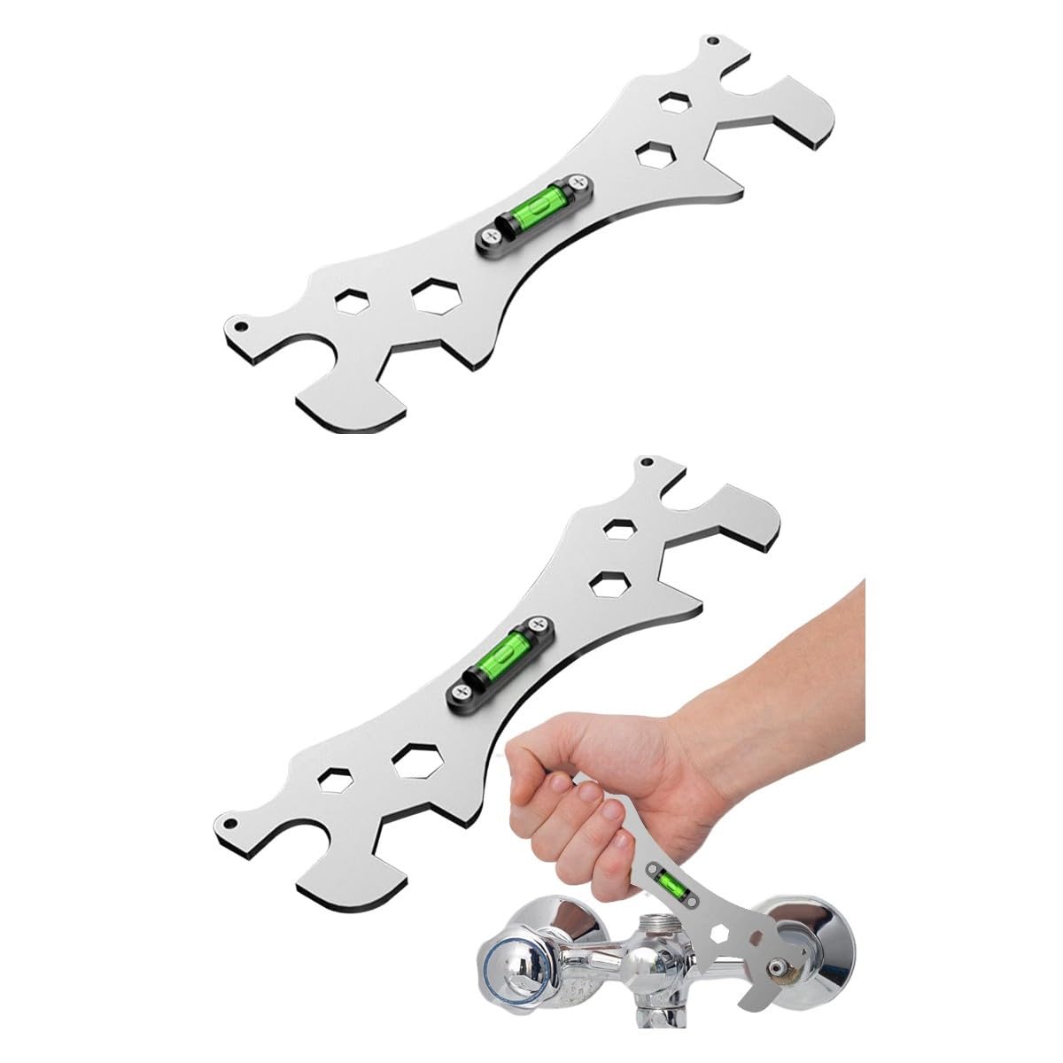 TediousBathroom Wrench Hand Tools | Curved Angle Leveling Spanner | Stainless Steel Wrench with Spirit | Multifunction Repair Wrenches Plumbing Tools for Bathroom Kitchen