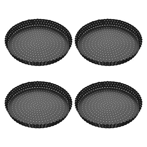 Luejnbogty 4 Pack Quiche Tart Pan,5 Inch Round Perforated Pizza Baking Tray Non-Stick Tart Tin with Holes for Cakes,Pies,Quiches