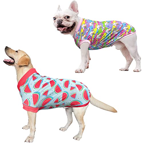 Pripre 2 Pack Watermelon+Rainbow Unicorn Cute Prints Dog Vest T-Shirt For Large Dog (2Xl,Watermelonunicorn) #TOP13