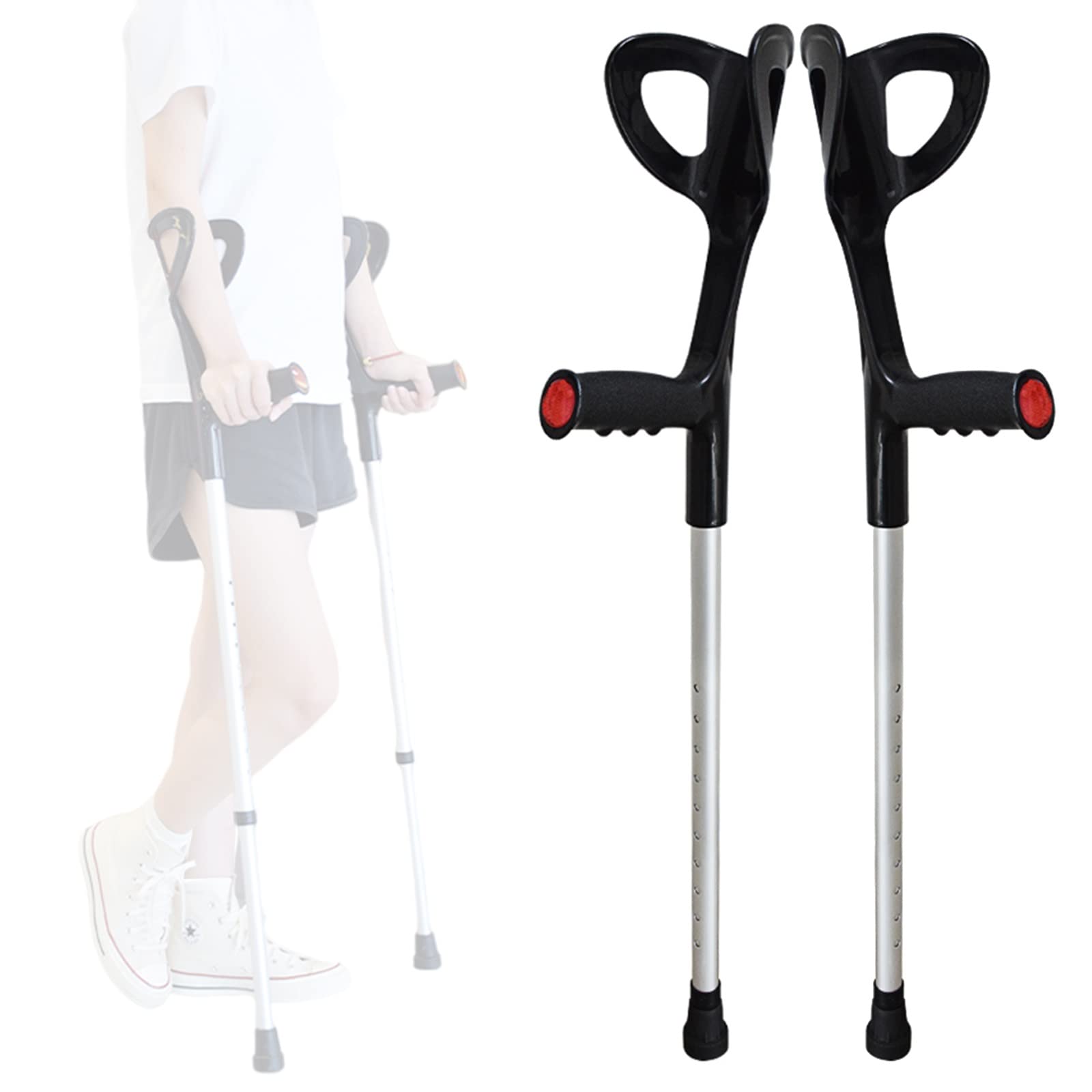 Muletas Antebrazo Liviano (1 Par), Bastón para Caminar De Altura Ajustable, Mango Cómodo Y Base De Goma Antideslizante, Negro