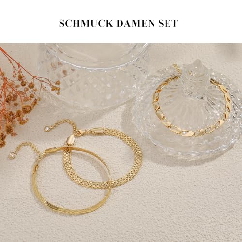 FUNEIA FUNElA 3 Stück Armband Damen Gold Silber Armreif 18k Vergoldet Edelstahl Armbander Set Goldene Wasserfest Stapelbare Verstellbare Armkette CZ Zirconia Knoten Armreifen Tennisarmband Chmuck für Frauen - Funktionsansicht 5 | Schmuck