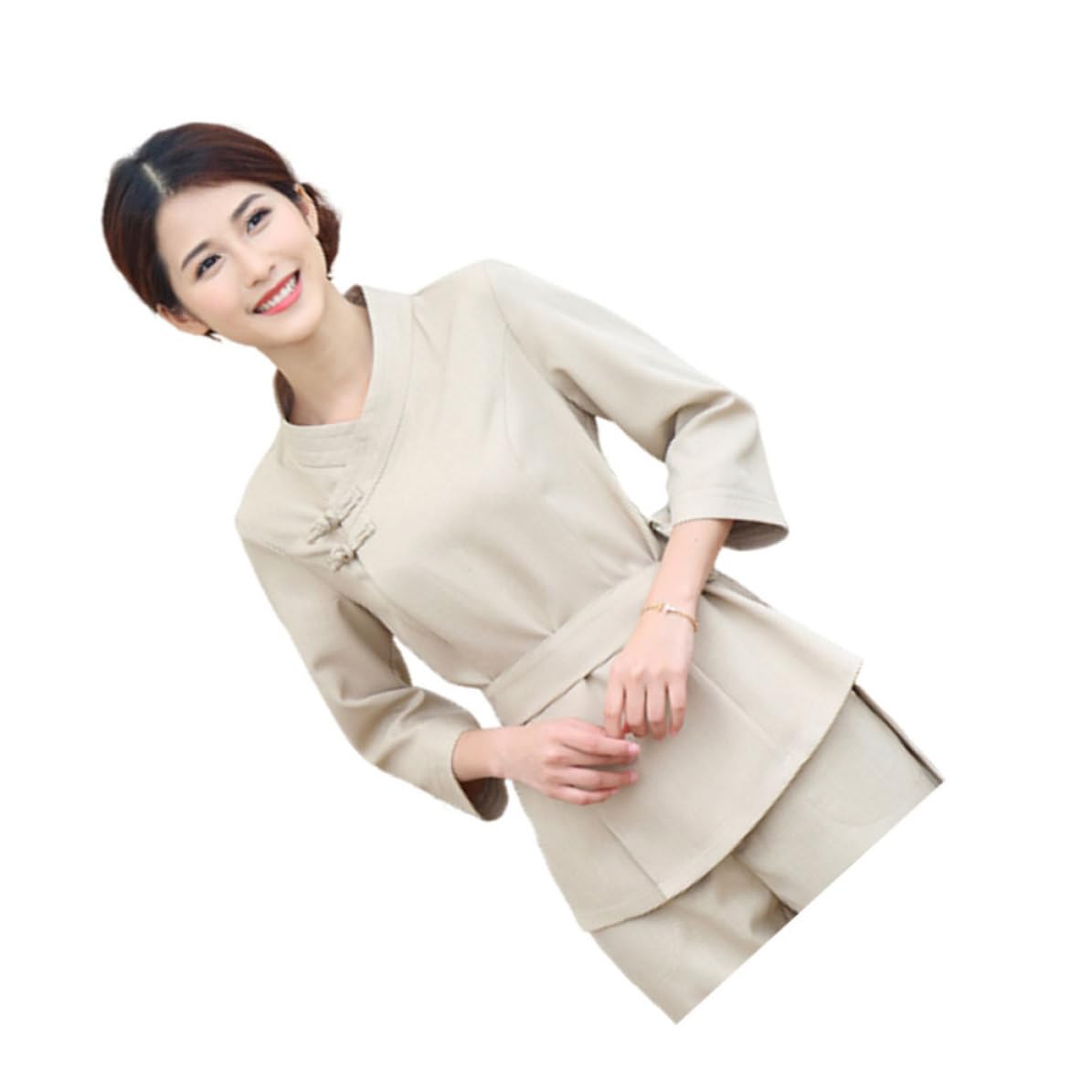 LIFKOME Tuta Da Lavoro Per Tecnico Estetico L Beige Poliestere Spandex | Poliestere e Spandex, Vita Regolabile, Pieghevole e Leggera, Adatta a Tintura Chioma