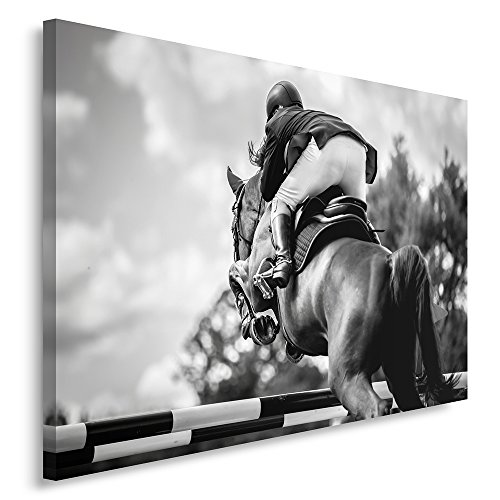 Feeby Frames, Tableau seul panneau, Tableau imprimé xxl, Tableau imprimé sur toile, Tableau deco, Canvas 40x60 cm, SPORT, CAVALIER, CHEVAL, COURSE, NOIR ET...
