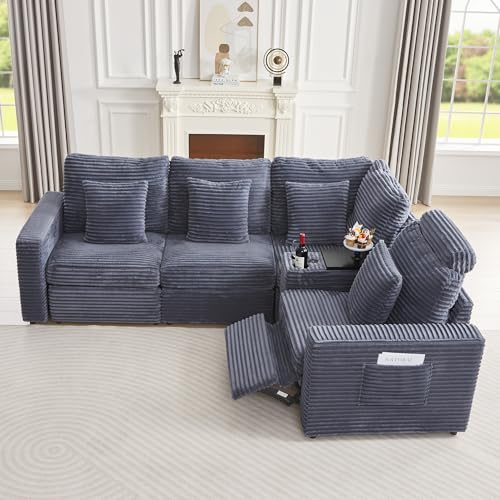 Image of RARZOE Modular Sofa Power Recliner Module, Corduroy Power Reclining Chair for Living Room Modular Sectional Sofa Couch,Grey