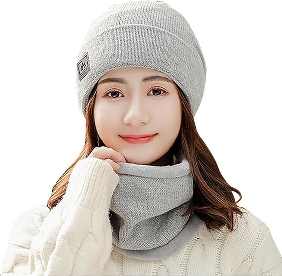 Richmen Unisex Winter Woolen Cap Neck Warmer Scarf Set for Men and Women Warm Knitted Beanie Cap Soft Velvet Fur Skull Windproof Hat | Winter Capset