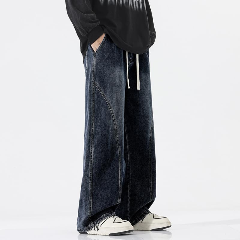 Men's Jeans Spring Spliced Denim Straight Leg Casual Pants4