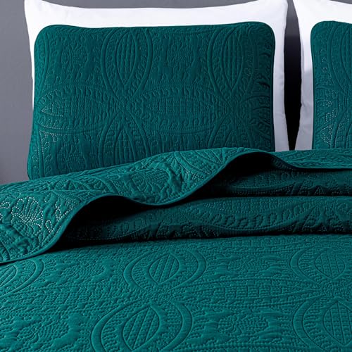 Image of Chezmoi Collection Austin 3-Piece Oversized Bedspread Coverlet Set (King, Teal)