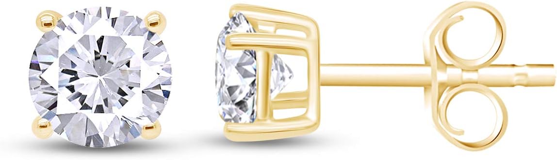 Birthstone Stud Earrings for Women, 4mm Round Simulated Gemstone Studs in 14K Gold Plated 925 Sterling Silver Push Back Earrings, Jewelry Gift for Her (0.5 Ct) - Image 5