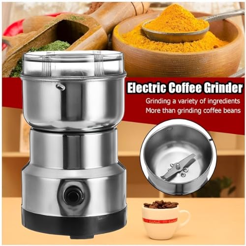 Image of Nima Stainless Steel Multifunctional Electric Grinder & Coffee Maker - Mini Spice, Coffee, and Masala Grinder for Beans, Nuts, and Grains - Household Mixer Grinder