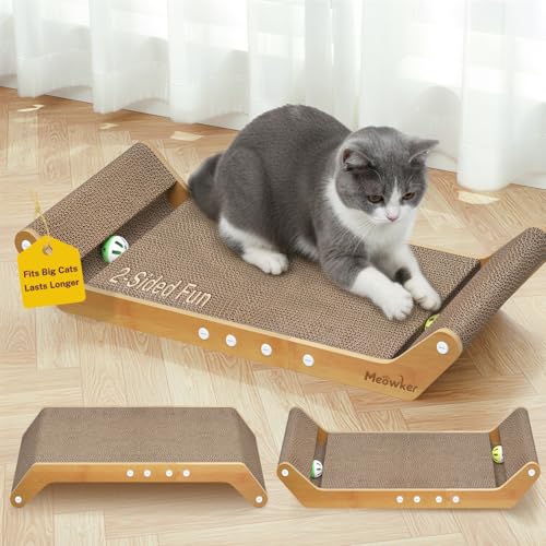Meowker Kratzbrett ist für Katzen und Kätzchen im Haus geeignet, 60 cm Abriebfestes Katzenkratzbrett aus Wellpappe mit Schienen und Ball, Cat Scratcher passend für Wohn- und Schlafzimmer