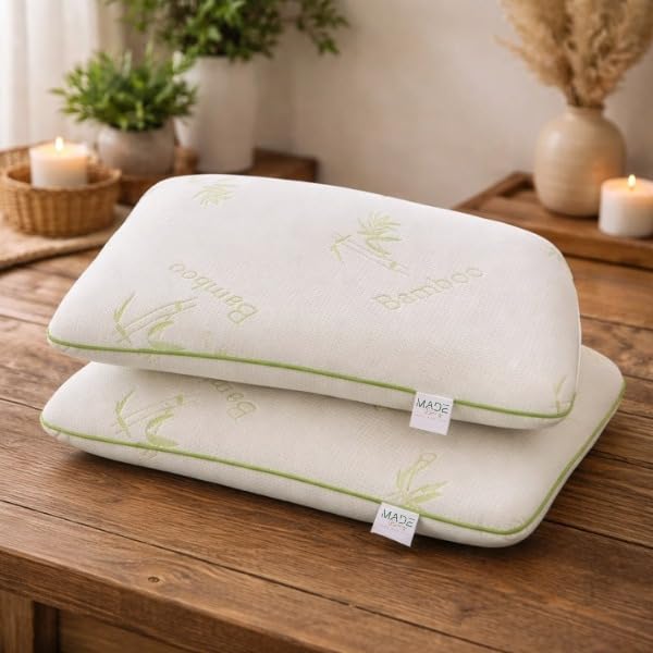 Bamboo Bliss Ultra-Thin Memory Foam Pillow for Sleeping | Cooling Bamboo Fabric Cover | Flat Orthopedic Pillow for Back & Neck Support | Hypoallergenic | 43 x 68 cm-image-26