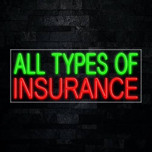 All Types Of Insurance Led Neon Sign 30'L X 12'H #31348 Custom Led Light For Business Logo, Home, Event, Office, Wedding – Bright, Energy-Saving Wall Decor