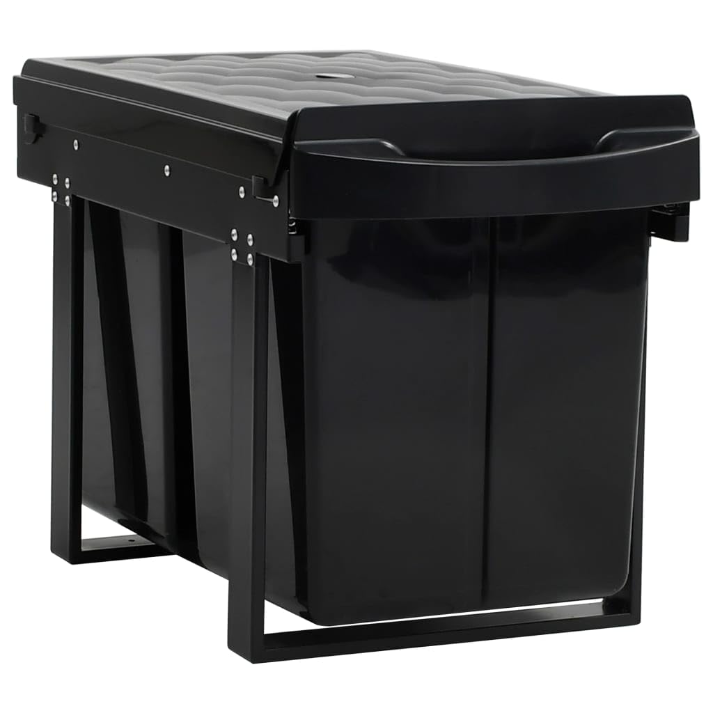 Abfallsammler Einbau 48 L mit Soft-Close-Schublade, Ausziehbarer Mülltrennsystem für Küchenschrank, Mülleimer 2-Fach für Recycling, Schwarz