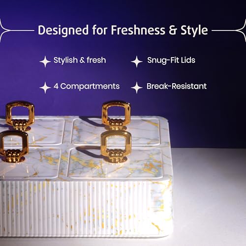 Image of Selvel Global Square Dryfruit Box with 4 Compartments | Airtight Multi-Purpose Storage Box with Tray & Lid | Ideal for Diwali Gifting | 500ml Each | BPA-Free (Italian White)