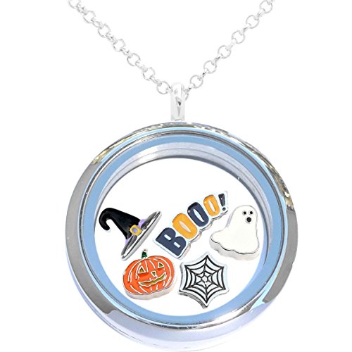 Halloween Floating Locket Set Featuring 30mm Locket, Necklace, and 5 Locket Charms