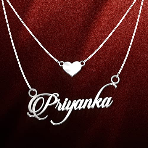 Image of Priyanka Cursive Gold & Silver Name Pendant Necklace, Best Jewelry Gift for Girls.
