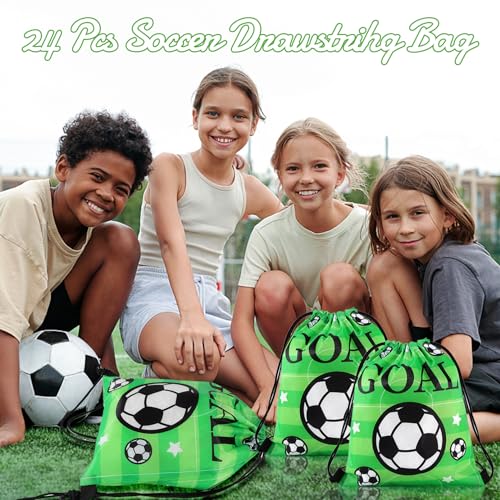Soccer Drawstring Bag - 24 x 12" Multicolor Goodie Bags with Drawstrings-Snack & Party Pack for Soccer Theme Birthday Parties4