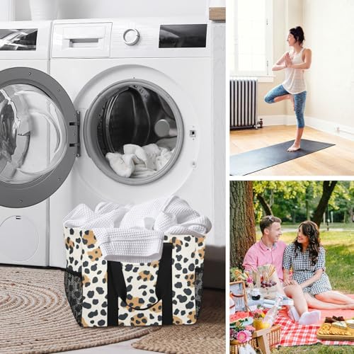 Nander Beautiful Leopard Print Reusable Grocery Bags,Large Grocery Tote Bag Water Resistant Shopping Bags Foldable Grocery Bag for Clothes,Shoes and Picnic 6